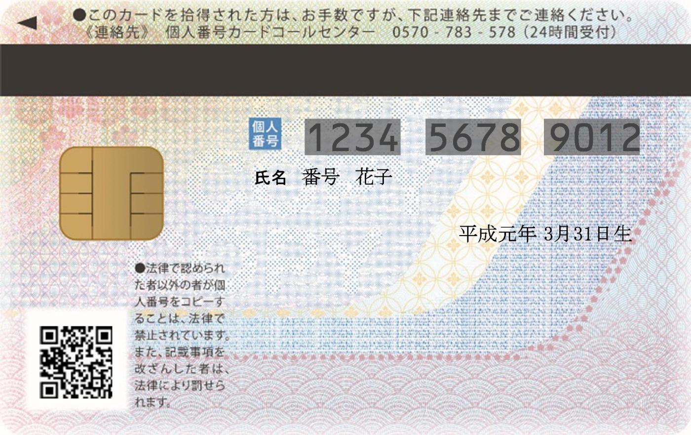 マイナンバーカード（個人番号カード）うらの画像